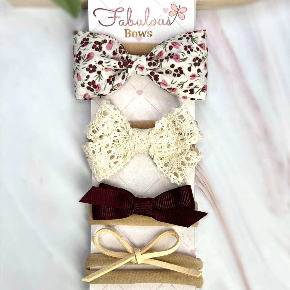 Kids Hair Accessory Set - Floral, Cream, Burgundy, Tan